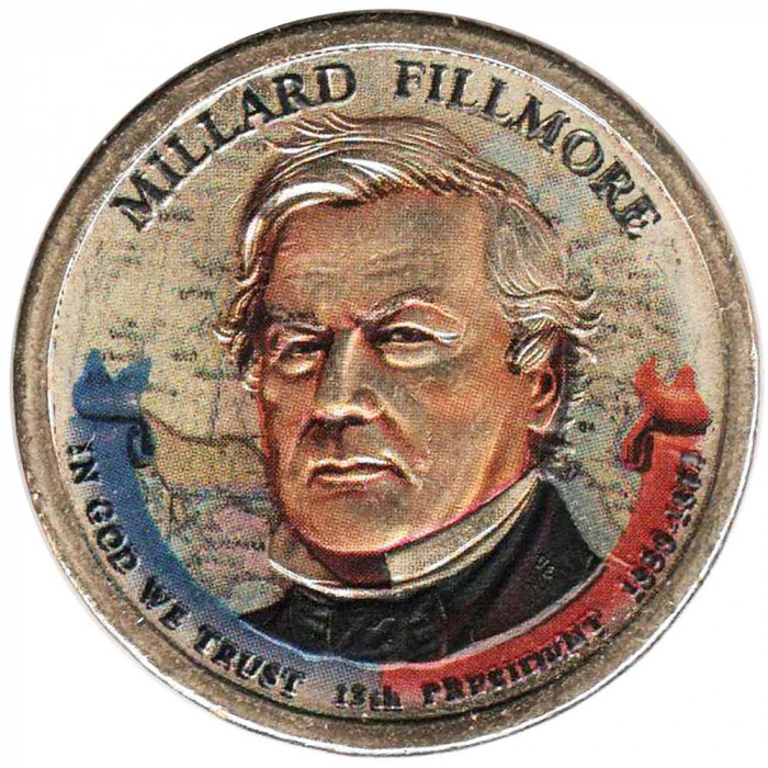 (13p) Монета США 2010 год 1 доллар &quot;Миллард Филлмор&quot;  Вариант №2 Латунь  COLOR. Цветная